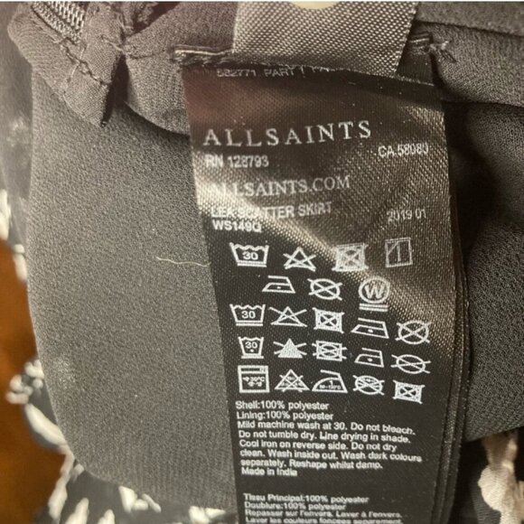 All Saints Lea Scatter Asymmetrical Floral Mini Skirt - Black and White Size 4 - Picture 6 of 7